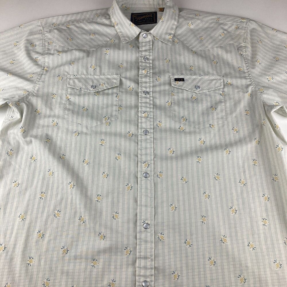 Howler Brothers Shirt Mens XL Pearl Snap Western Floral Plaid Short Sleeve